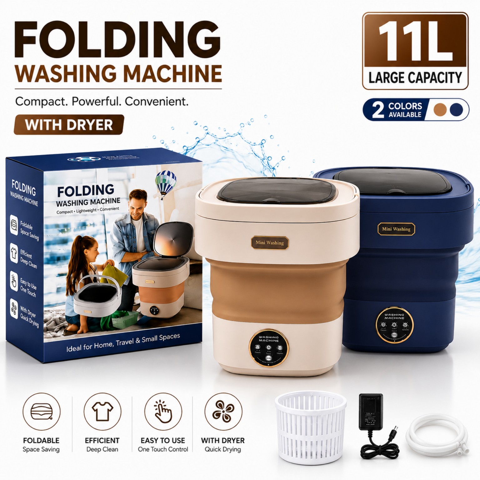 7L/11L Mini Portable Washing Machine – Folding Dryer – Washing Machine with Dryer – Baby Clothes Washer – Compact Washer for Kids Clothes – Travel & Dorm Use – Small Washing Machine with Dryer Functio