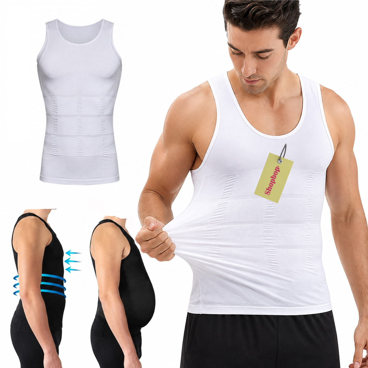 SHOPBOP Men Body Shaper Slimming Vest for Men Compression Slimming Undershirt for Tummy Control & Back Support Slim n Lift Body Shaper Banyan Compression Slimming Criss Cross Compression Shapewear