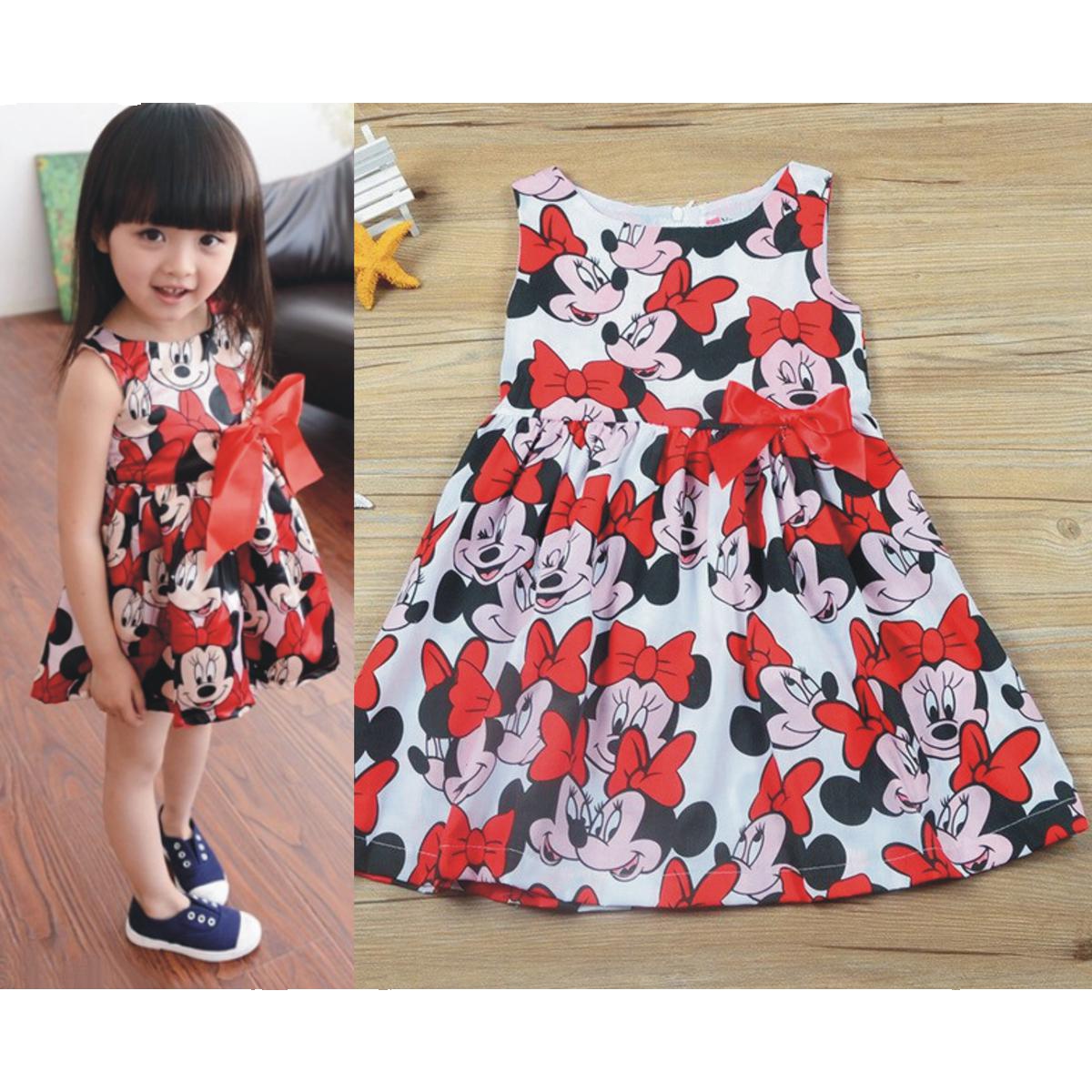 Baby girl dress mini mouse Printed Sleeveless Dress Little Girls Summer Bowtie Dresses - Adorable Summer Fashion for Girls