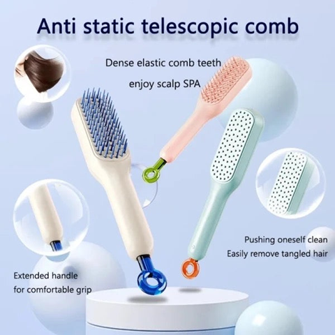Self Cleaning Hair Brush, Self-Cleaning Hair Brushes for women Easy-to-Clean, Massage Retractable Bristle Hairbrush for Effortless Hair Removal and Cleaning