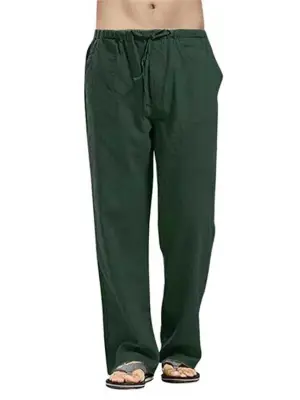 Mens Linen Cargo Pants Lightweight Elastic Waist Drawstring Casual Loose  Summer Beach Yoga Pants with Pockets White M