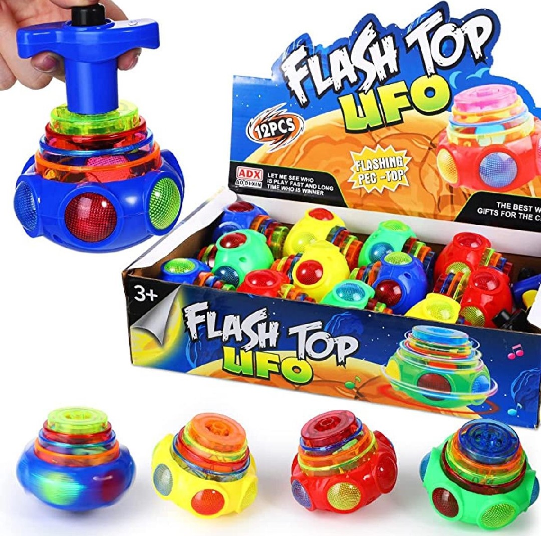 UFO Flashing Spinning Top Toy For kids Lights & Music Spin Toy with Launcher Lattu Multicolor