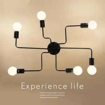 Modern Iron 6 Heads Way Industrial E27 Ceiling Light Multiple Rod