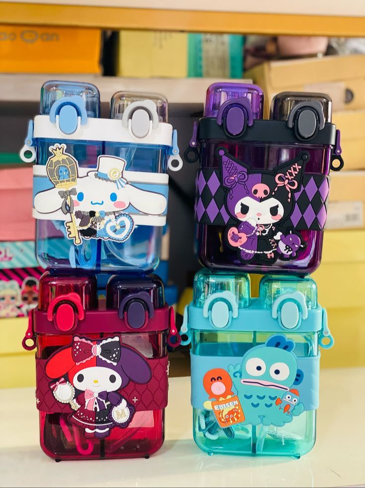 3D Original 680ml Kids School Water Bottle 2 in 1 Straw & Light Wide Capacity Cartoon Square Drinking Cup with Binoculars for Students School Travel & Outdoor Use - Double Cup Leak Proof Safe Lid - Mauve - Top Quality Gurantee