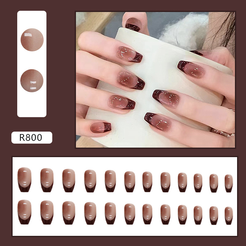 【SUNDAY】(With Glue) Artificial Nails long Gradient Color simple coffin