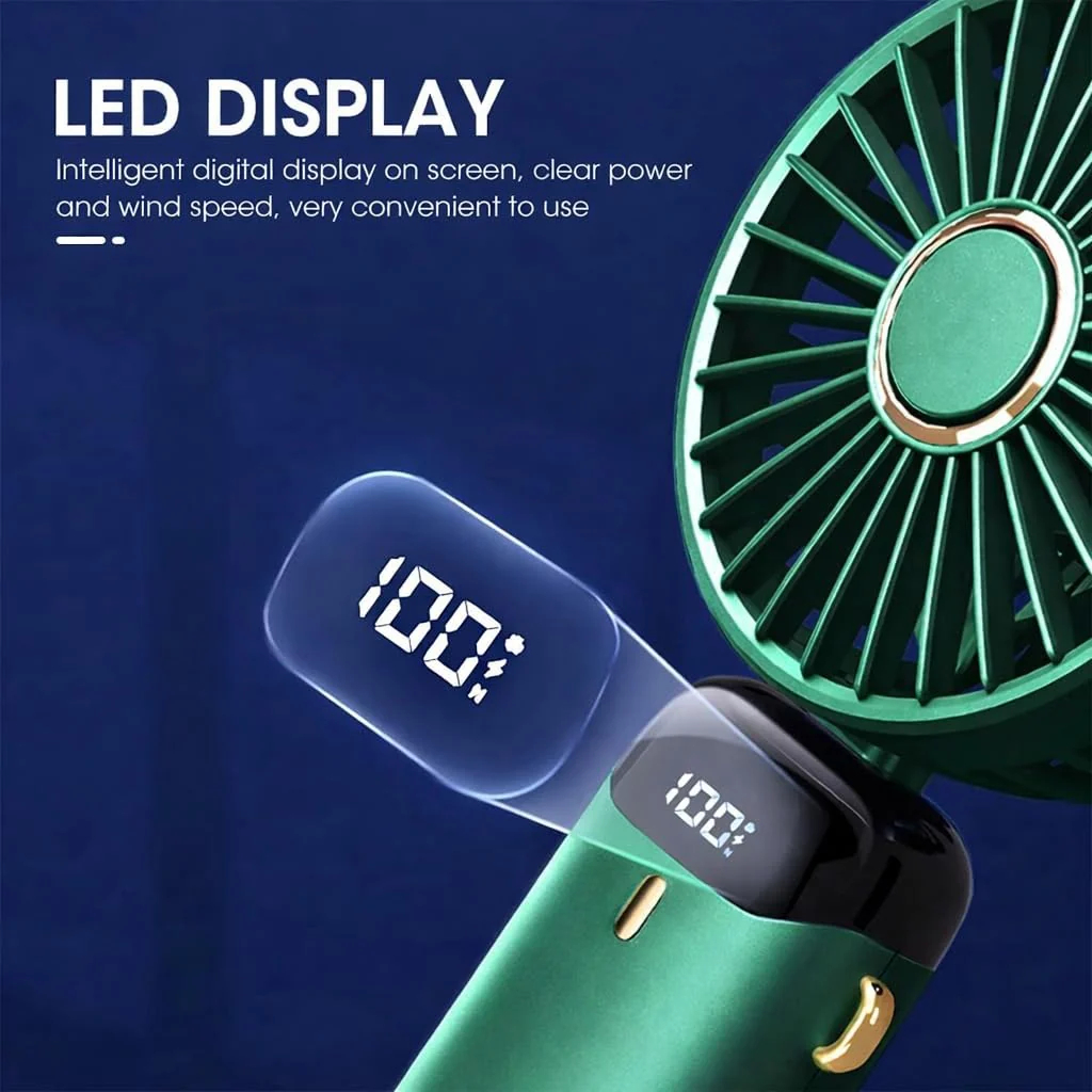 Rechargeable Hand Fan 5 Speed With LED Display & Stand |  Portable Handy Fan For Kids | Cute Hand Held Fan For School & Travelling | Trandy Viral Gadget Toy