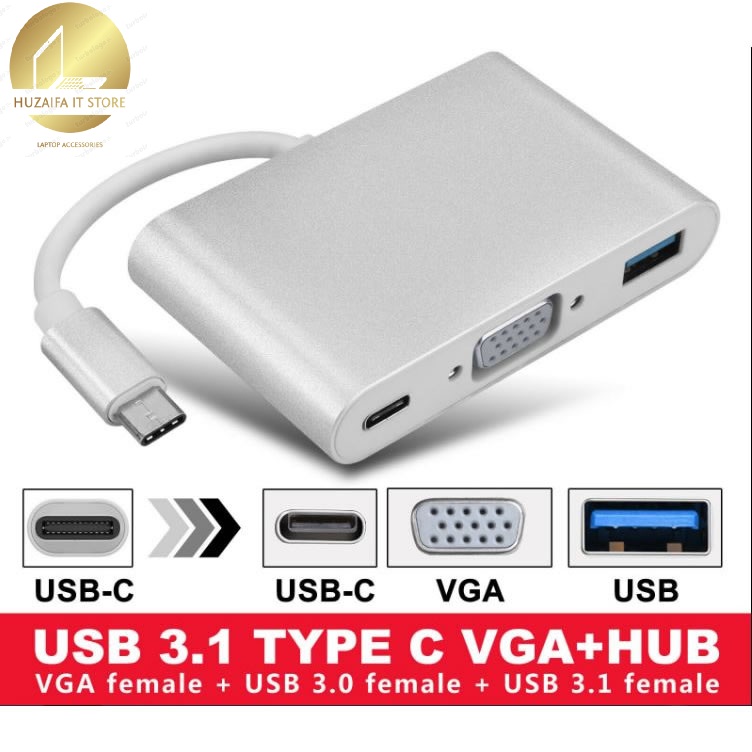 Type C 3.1 To VGA+OTG C+USB 3.0 / Type C to 3 In 1 Convertor / USB 3.1 Type-C to VGA HD USB 3.0 HUB USB-C Charging Port OTG Adapter