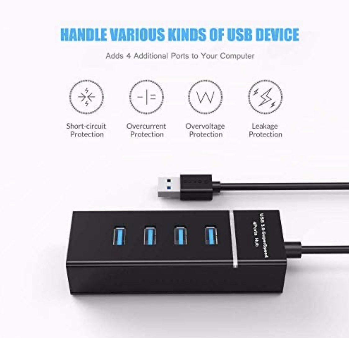 Super Fast USB Hub 3.0 - 4-Port High Speed USB Hub - 4 Data Transfer Port with 1 ft Extended Cable & LED Light - For Computers , Laptop, PC, Mobile, XPS, Surface Pro, USB Flash Drives (Daraz Like New)