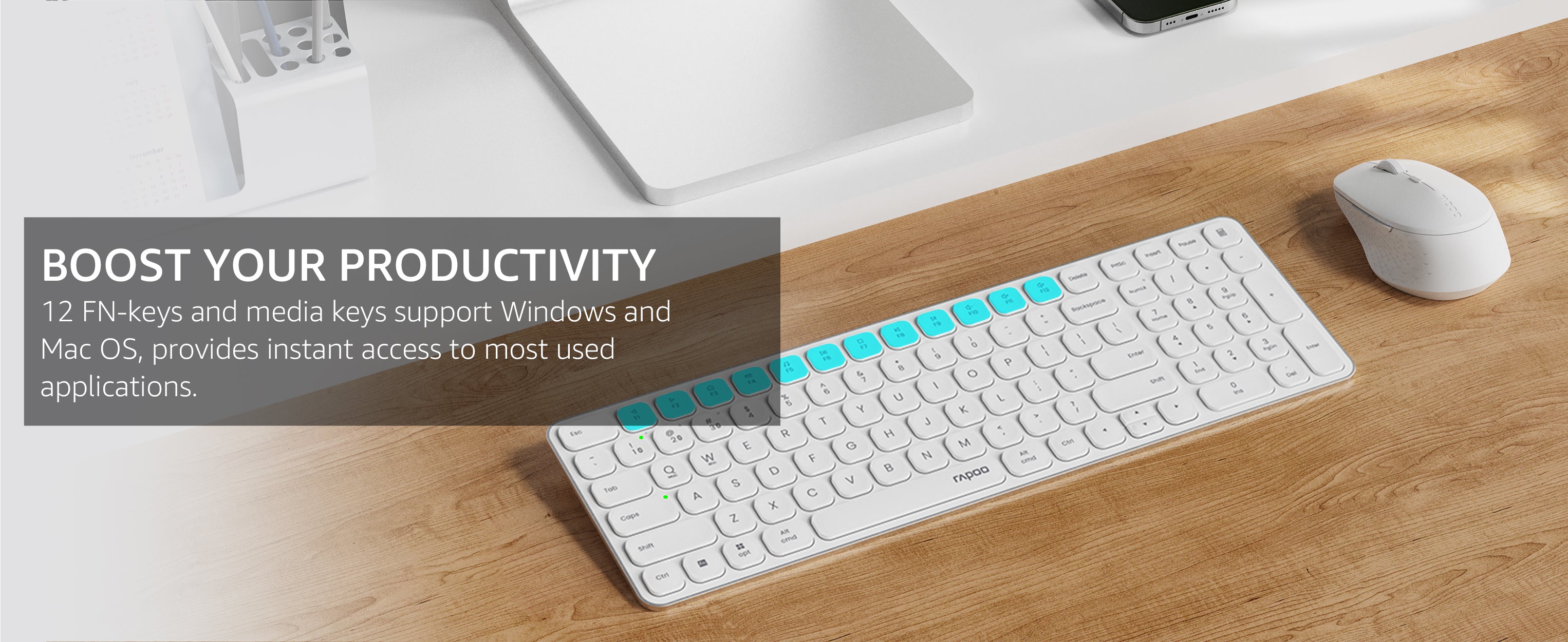 RAPOO 9360M Wireless Combo Black Keyboard and Mouse 99-Key Ultra-Thin Bluetooth Keyboard with Number Pad & M300G Silent Mouse, Support 4 Devices 14 e282d1a71d2ccc41f5956a7977dfb9ba