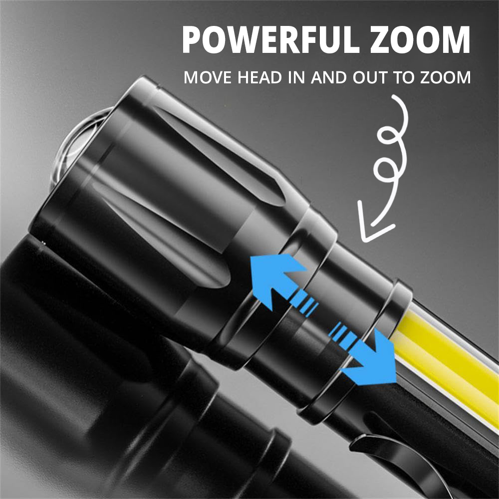 Zoomable Metal COB Flash Light Torch| Mini LED Flash Light| Rechargeable Small LED Work Light| Emergency Penlight Torch| Portable High Brightness Pocket Torch| Camping Lantern Fishing Lamp Outdoor, and Home