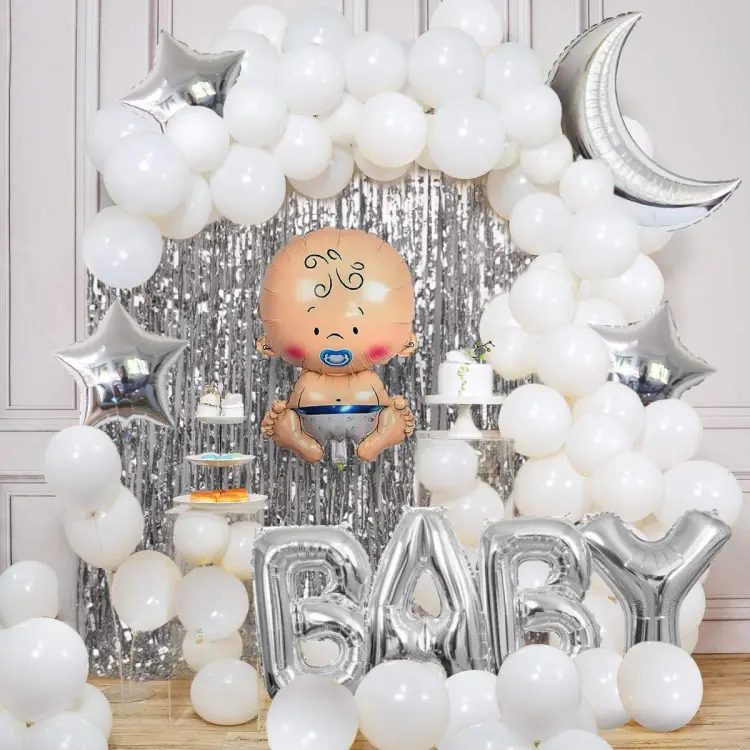 Silver baby 2024 shower balloons