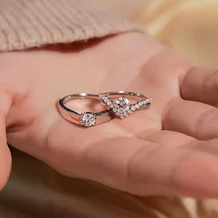 Diamond Engagement Couple Ring Glamour Platinum Plate Fashion  for Girls  Women  Elegant Open Design  Shimmering Cubic Zirconia Stone  Trendy  Finger Jewelry  Stylish Adjustable  Perfect Gift For Anniversary Valentine Day Luxury Party, Wedding  Daily Wear
