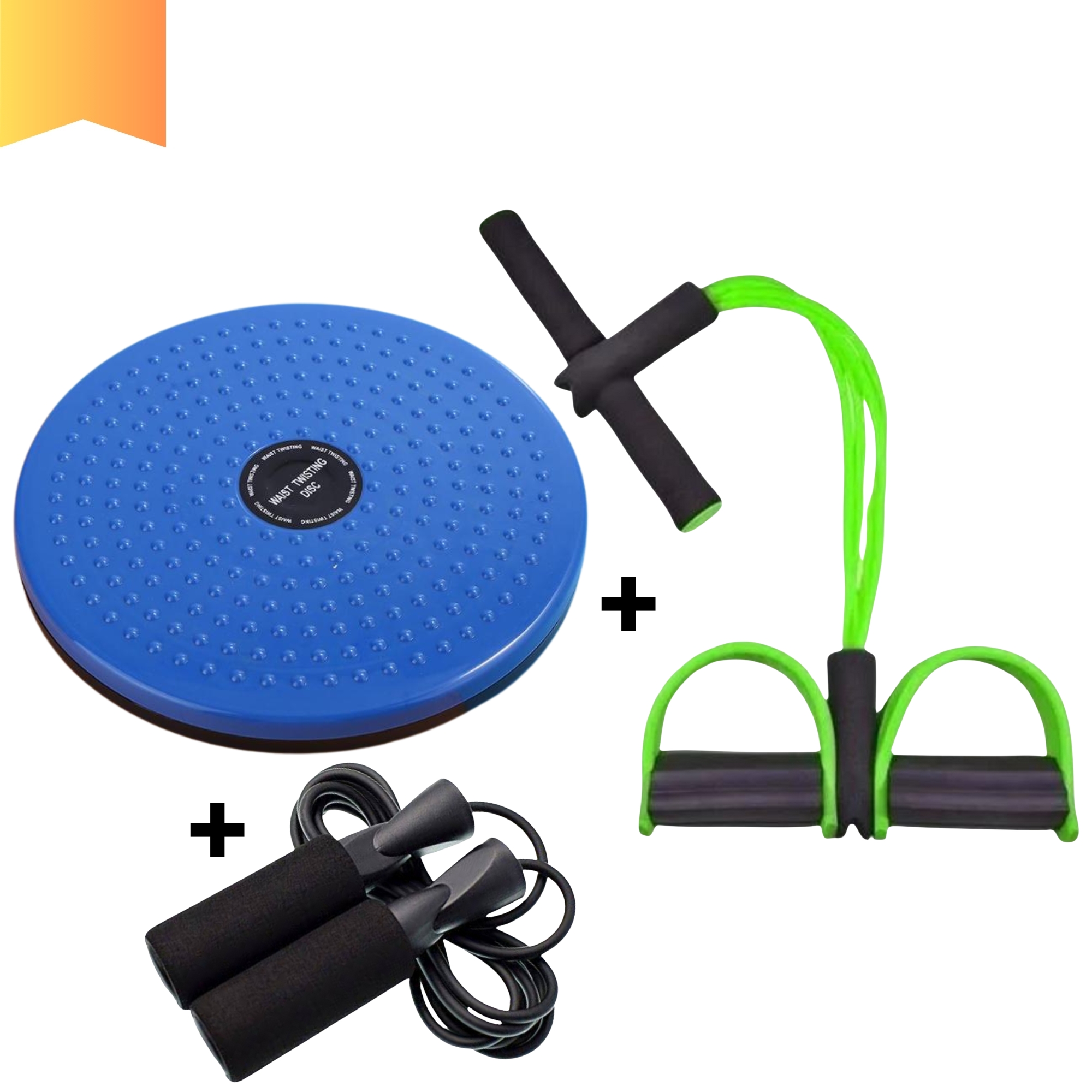 COMBO DEAL OF RUBBER TUMMY TRIMMER + COLORED TWISTER PLATE + JUMP ROPE FOR WORKOUT