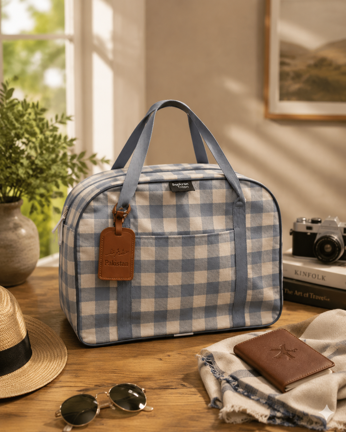 Premium Checkered Travel Bag Large Capacity Waterproof Luggage Organizer