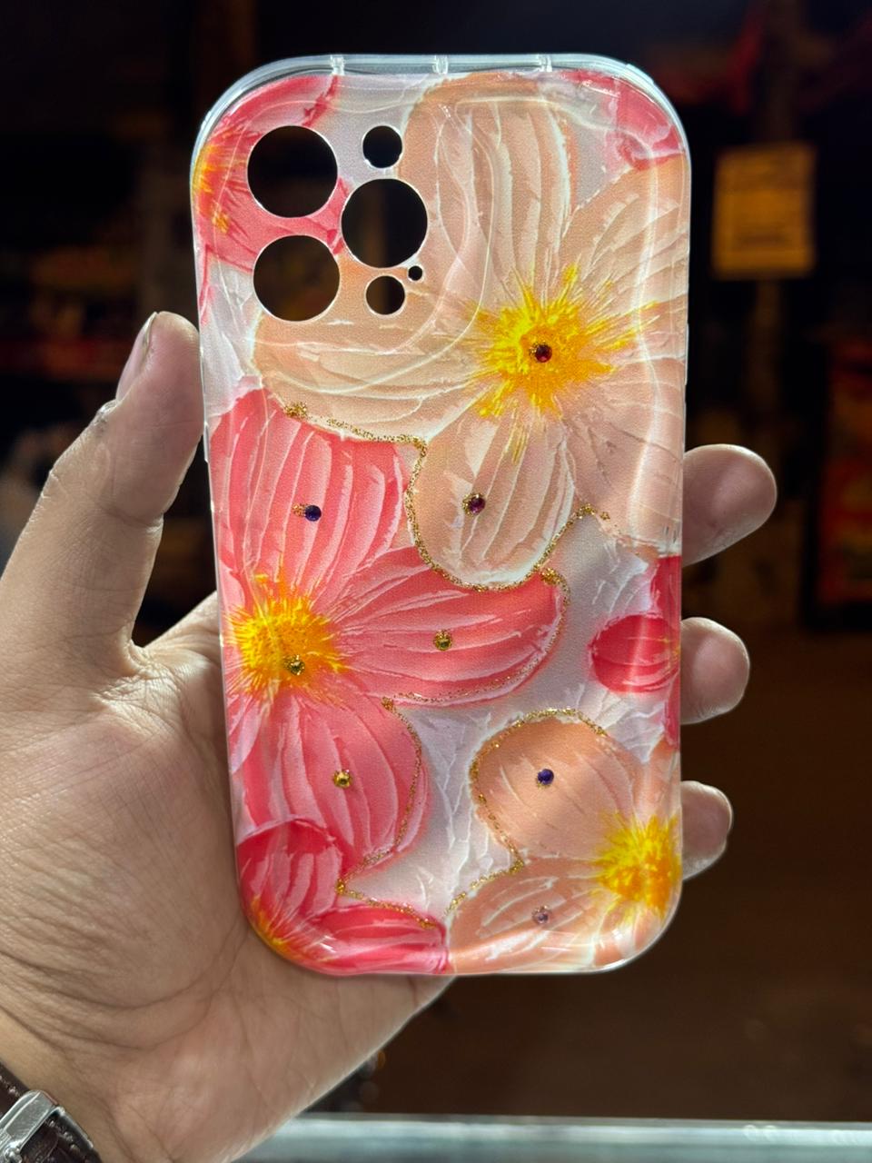Floral 3D Gem Work Smartphone Case for XR, 11, 12, 13, 14, 15 16 Models