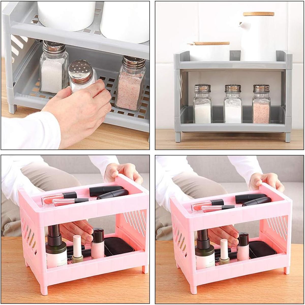 Double-Layer Mini Kitchen Rack Storage Organizer, Detachable Non