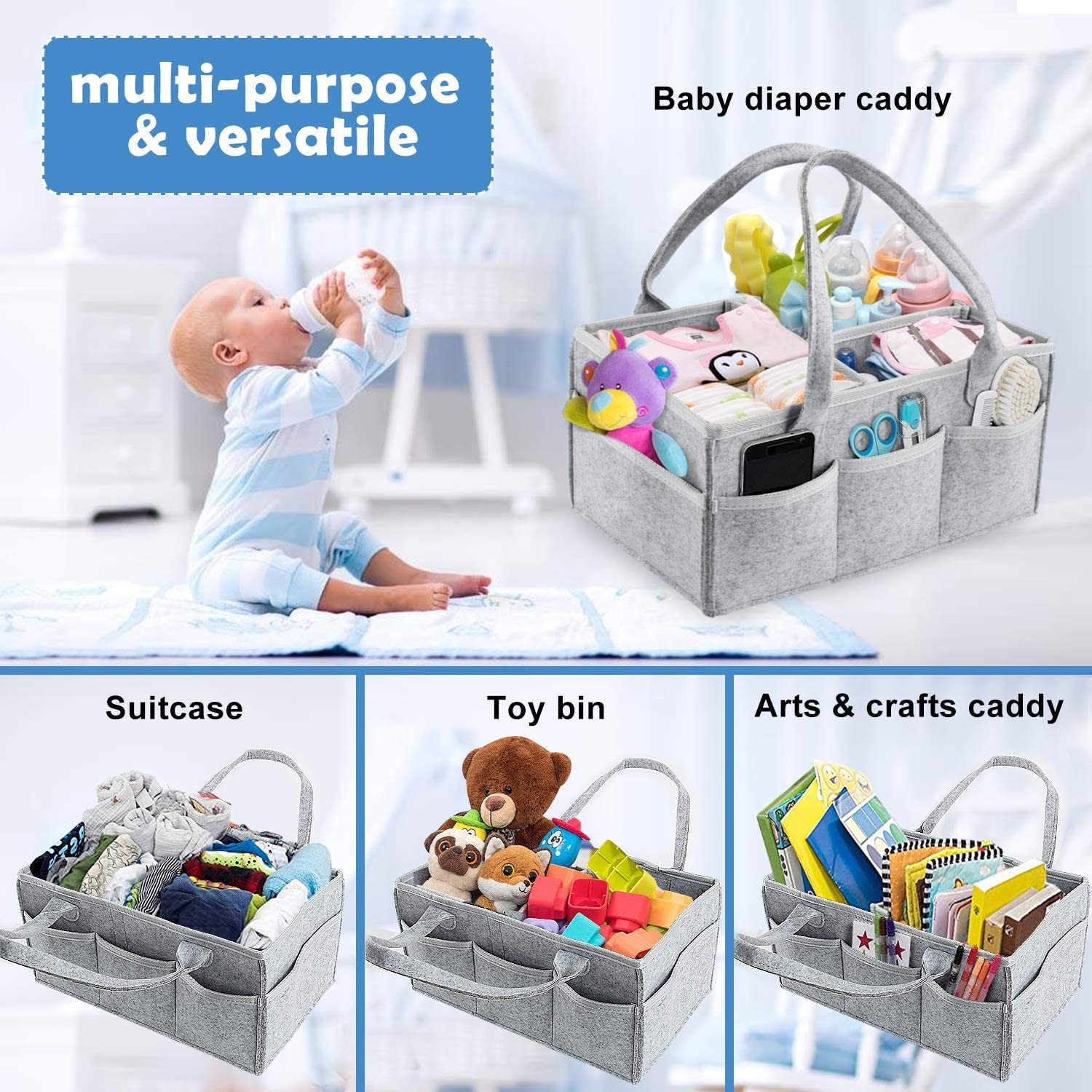 Baby Diaper Caddy Organizer - Foldable Storage Bag