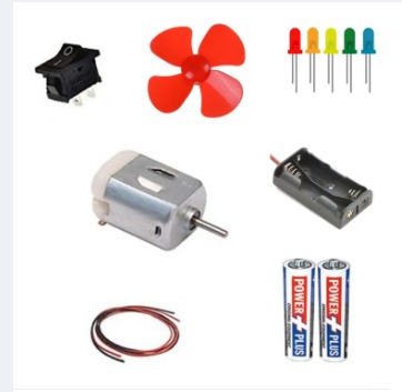 Basic Electronic/Science Project kit ( Set of switch, motor, 5 pcs of led light - 5mm, cels, cell holder, and wire)