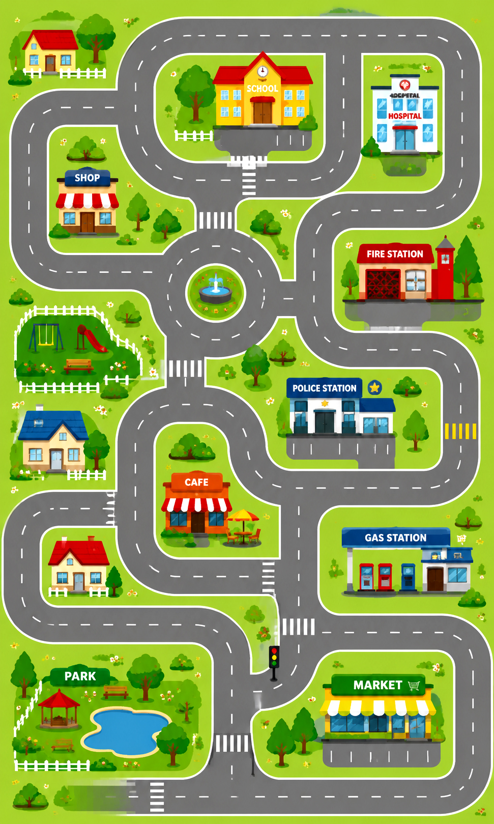 Waterproof Children Activity Learning and Playing Educational - City Map Vehicle Road Track Floor Playmat With Metal Cars Toys Set | Size 36 x 24 Inch Panaflex Sheet Flex Mat for Kids Boys & Girls Cartoon Car Town Toy Play Mat