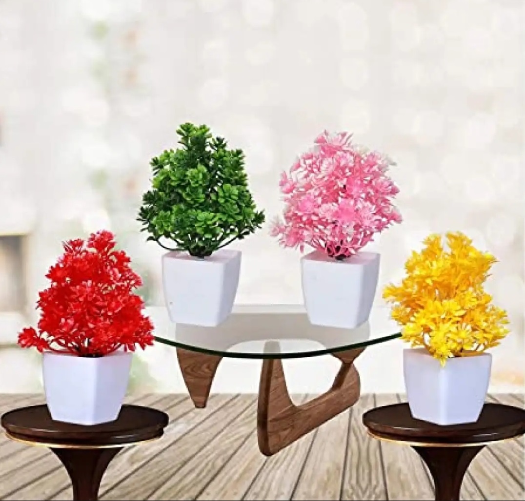 Pack of 4/5/6/8/10/12 Mini Artificial Plants & Flowers - Small Plants for Decoration, Decorative Artificial Plants, Flowers for Home Decor, Colourfull plants, Mini Decorative Plants, Artificial Flower Decoration, Plants for Living Room 4 inch height