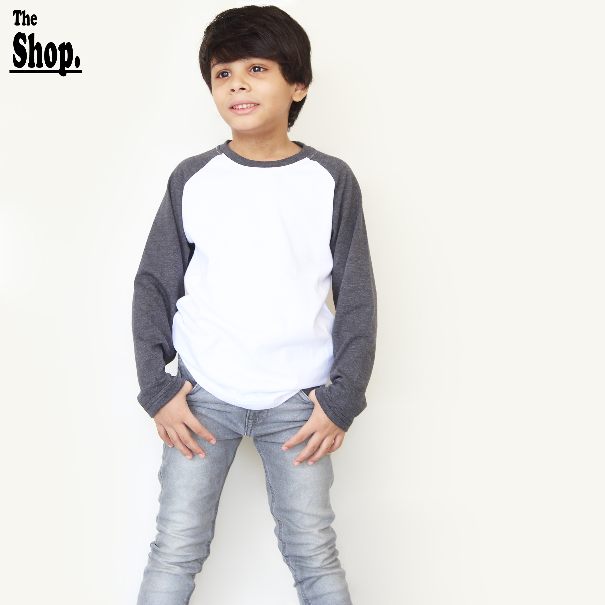 The Shop - Contrast Baseball Grey Sleeves Raglan Full Sleeves T-Shirt For Boys & Girls Kids, 1 Year To 14 Years - CG-RFS1