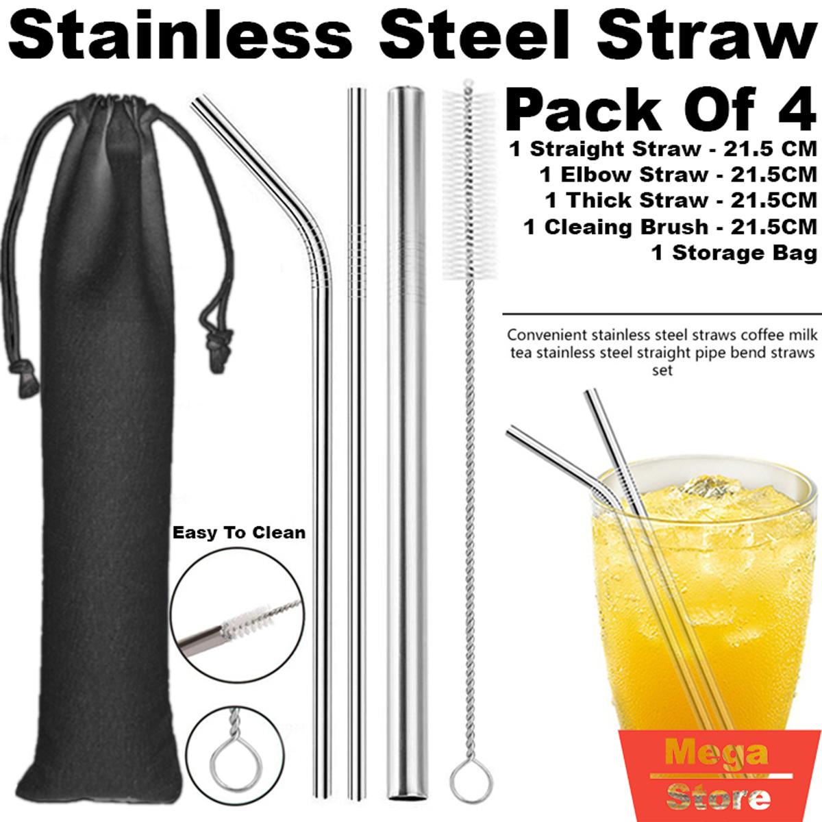 4 Pcs Reusable Metal Drinking Straws 8.5 Inch Stainless Steel Straw 6mm  Diameter Wide -Compatible with 20oz Yeti Tumblers Eco-Friendly Washable