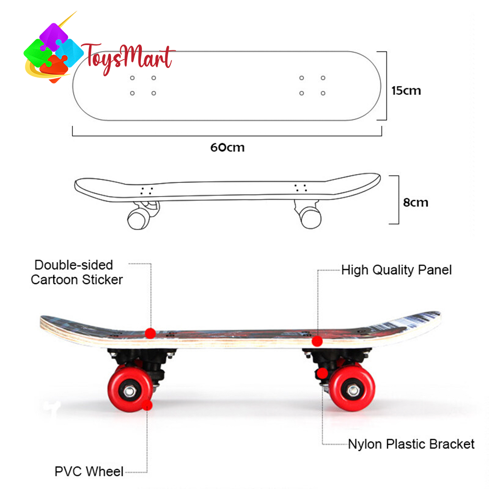 Skateboards By The Toys Mart For Adults Youths Teens Kids Girls Boys Beginners 23x6 Inches by Skate Boards 7 Layers Deck Maple Wood Longboards - Black