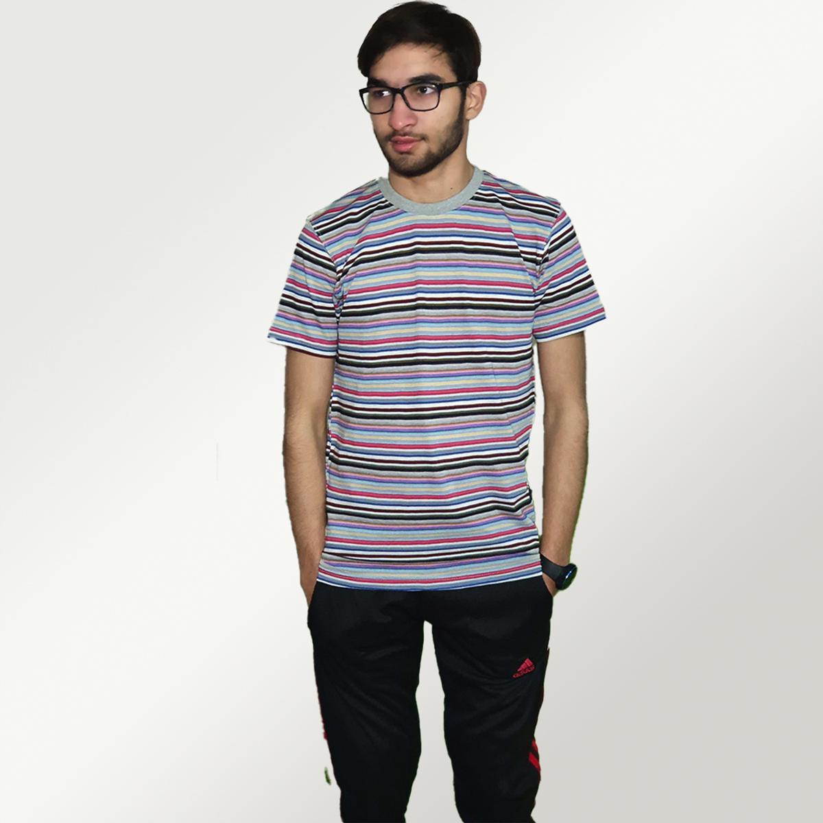 Round Neck Half Sleeve T Shirt For Men - O Neck T Shits - Crew neck T Shirt- Strips, Printed T Shirt