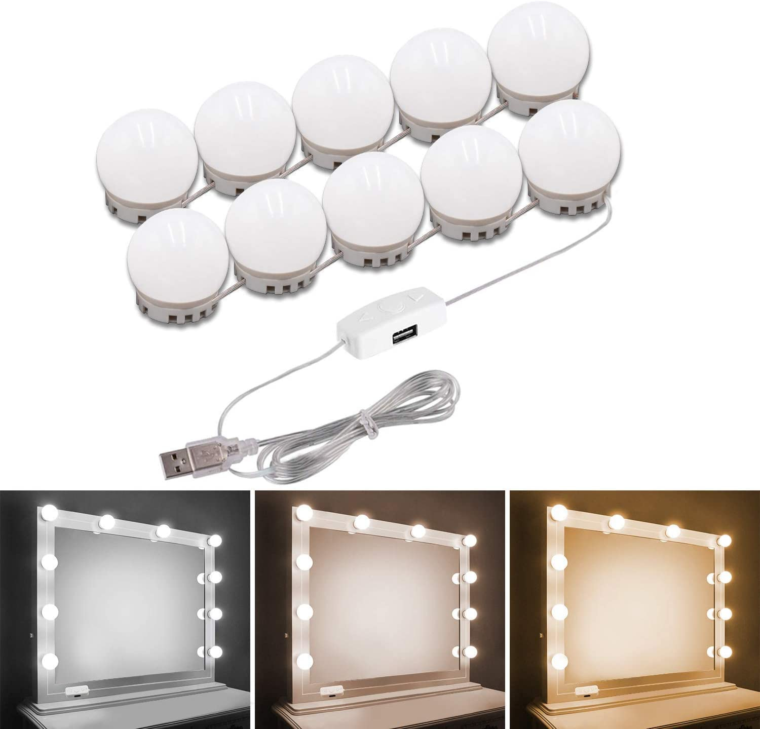 Vanity Light LED Bulbs for Makeup Mirror Stand | 10 Bulbs with 3 Light Modes