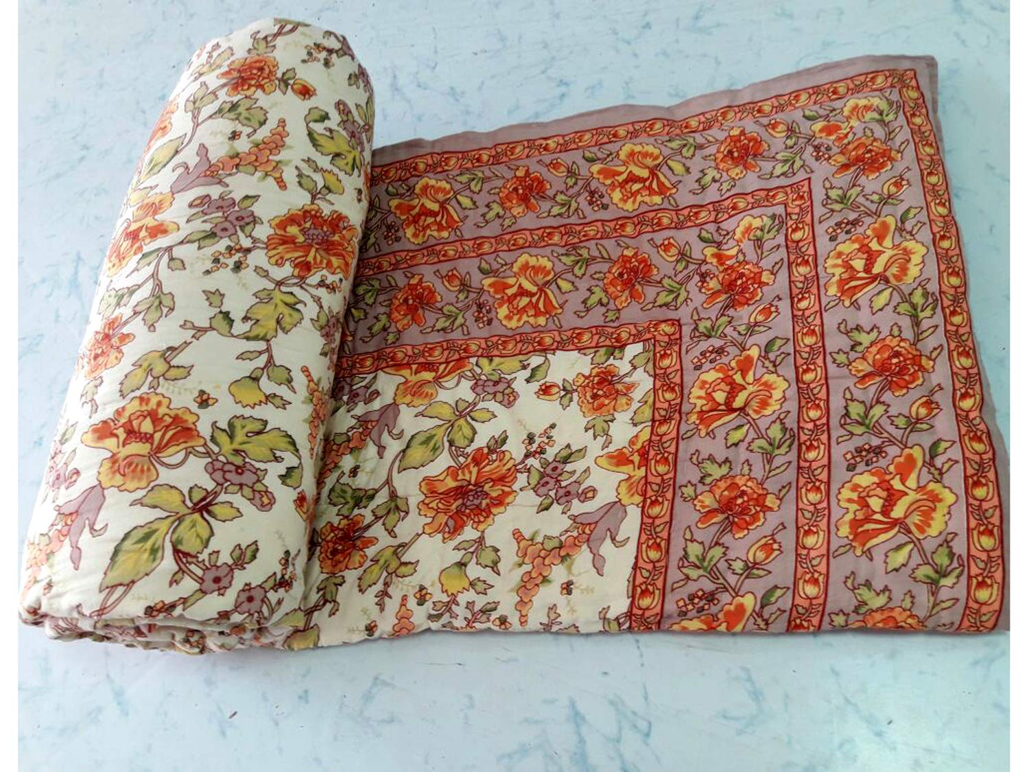 Single bed Razai 4 kg Cotton FIlling Size 213*152 cm (84*60 Inches) Lehaaf Beautiful Design quilt warm For winter
