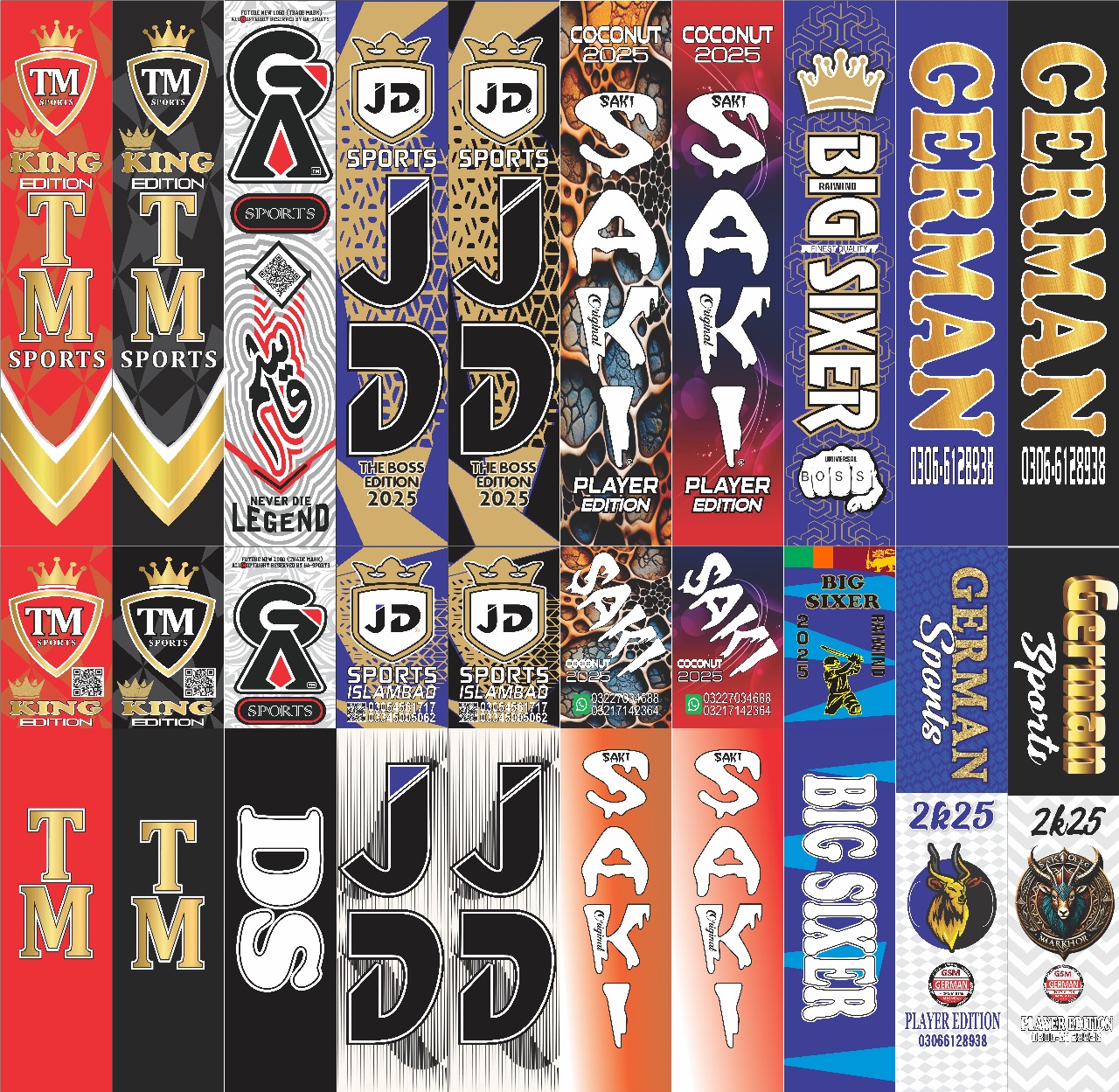 JD, SAKI, GERMAN Full Sticker & Half Sticker Complete 1 Set Front or Back for bats