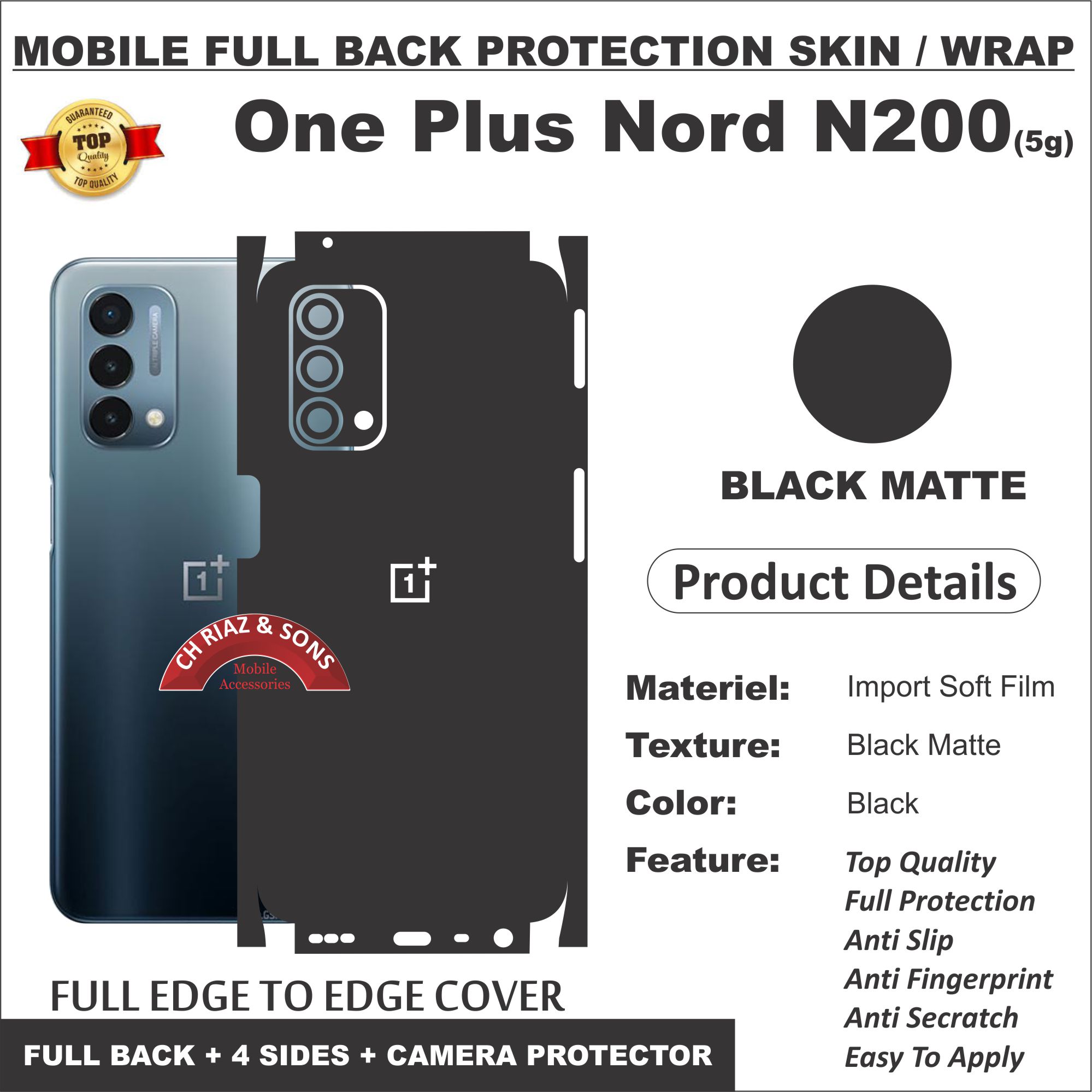 One Plus Nord N200 FULL BACK 360 premium Protection Skin Wrap full