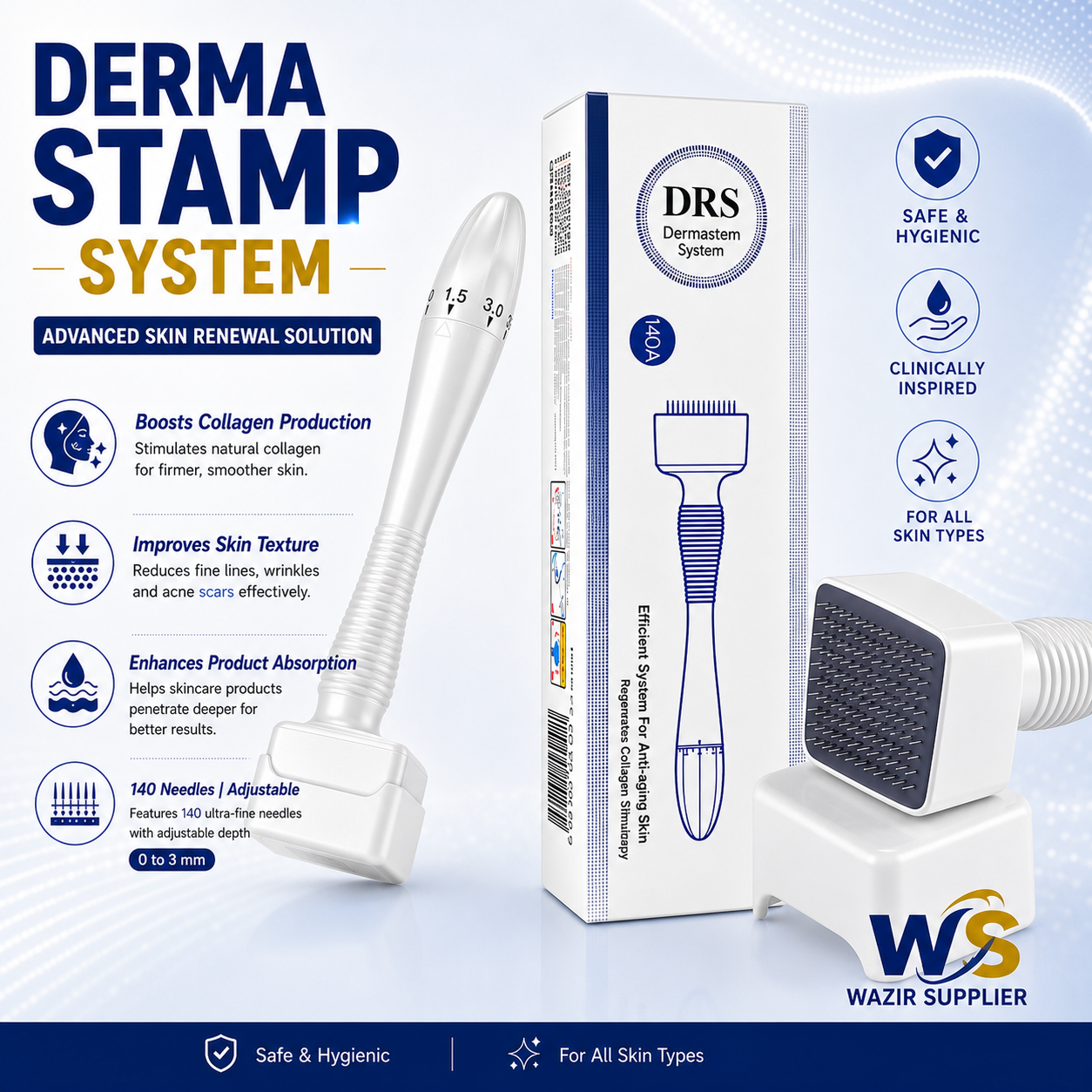 Micro Needle Stamp, Derma Stamp Adjustable 0-3mm 140 Titanium Needles Professional Derma Stamping for Skin, Eyebrows and Scalp Care
