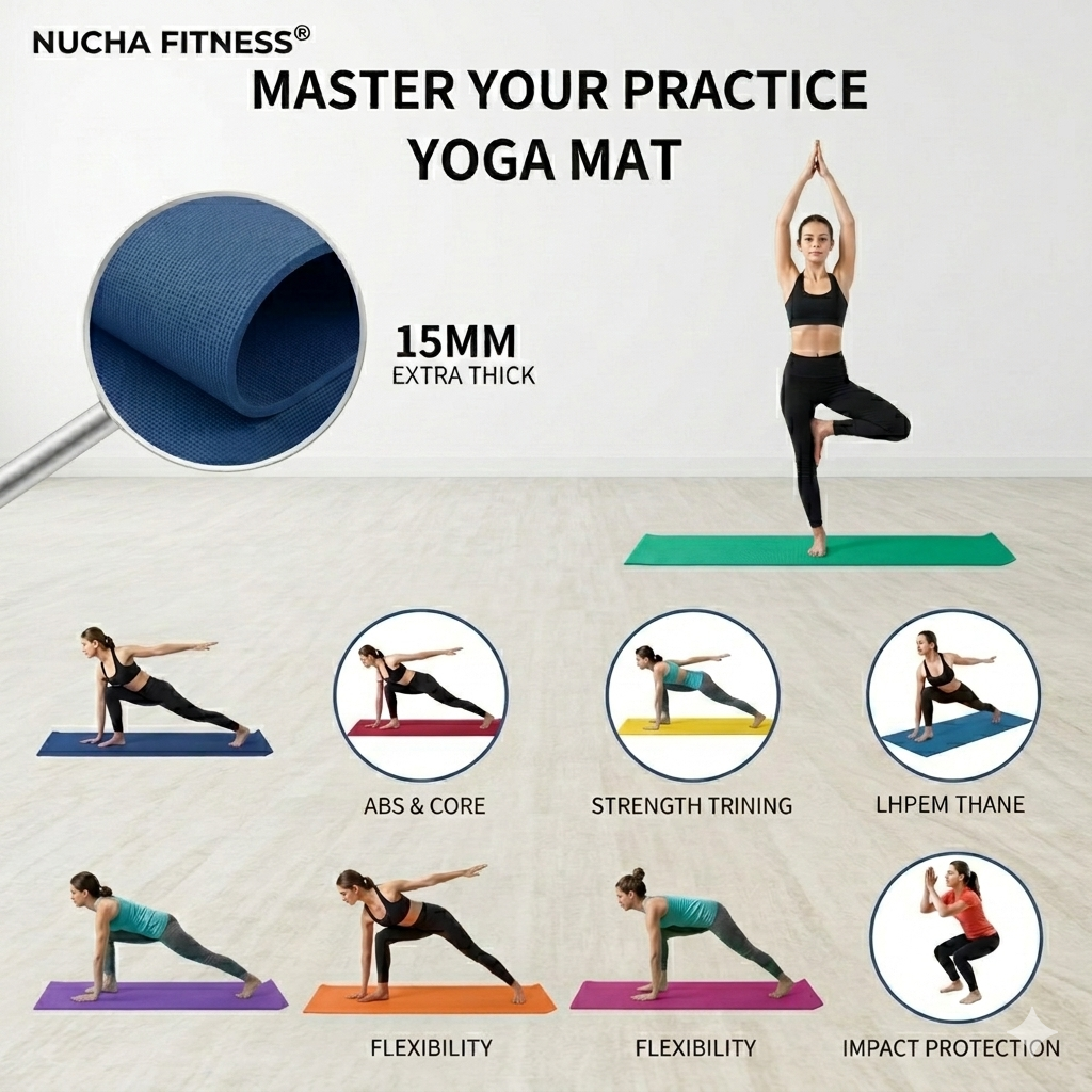12MM Extra Thick Yoga Mat | Anti-Slip Gym Mat | Exercise Mat with Free Carrying Strap | Best for Gym & Home Workout