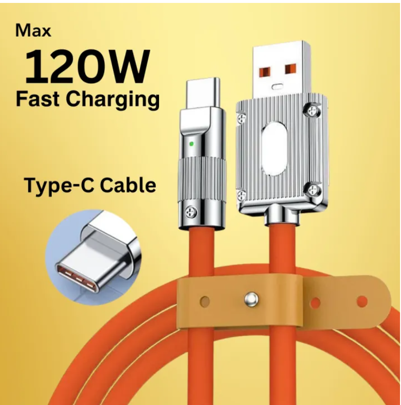 Type C Mech Series 6A 120W USB to 8-Pin Metal Plug Silicone Fast Charging Data Cable (1.2m, Orange) price in Pakistan