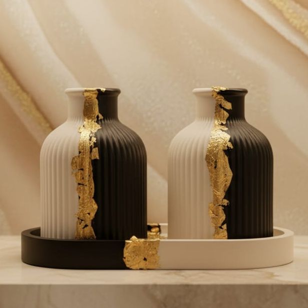 Home Decoration Items & Room Decor  Elegant Table Decoration Pieces (Modern Concrete Vase & Tray Set)