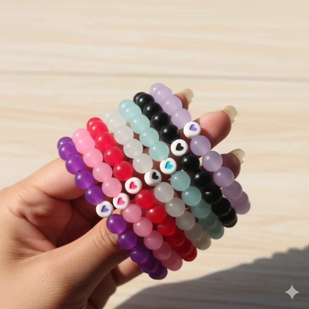 🌸 Korean Bead Bracelet with Mini Heart Charm – Cute Handmade Fashion Jewelry Gift for Girls & Women 🌸