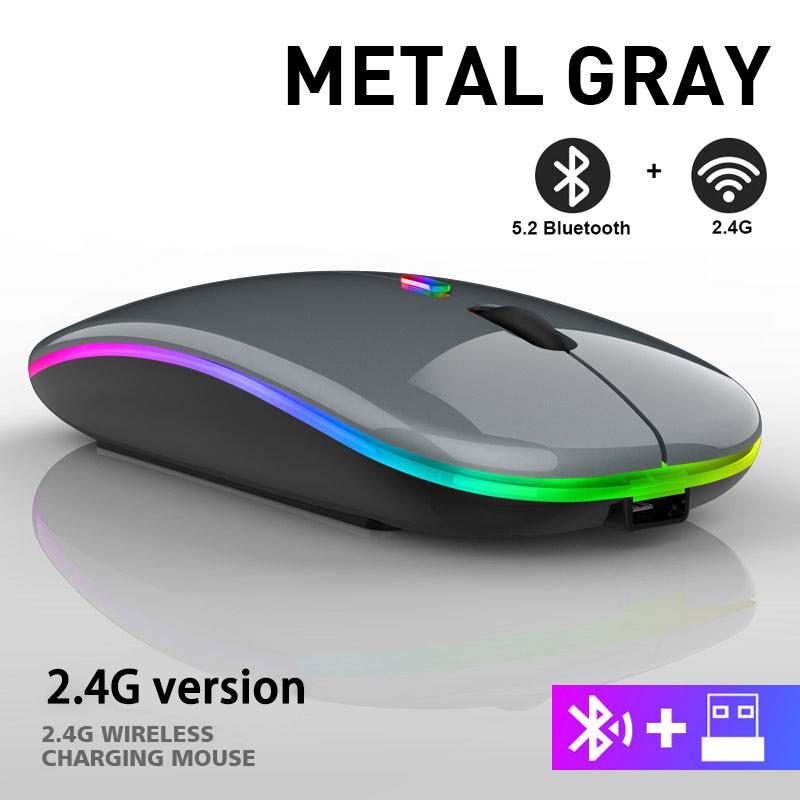 Type C Transparent Rechargeable Wireless Mouse Ultra Slim Gaming Mouse RGB Dual Mode 5.1 Bluetooth Mouse Rechargeable Battery Gaming RGB USB Wireless Optical Mouse With Silent Clicks 2.4G Backlit Mice Mouse For Pc Laptop, Computer, MacBook, iPad, Smart TV