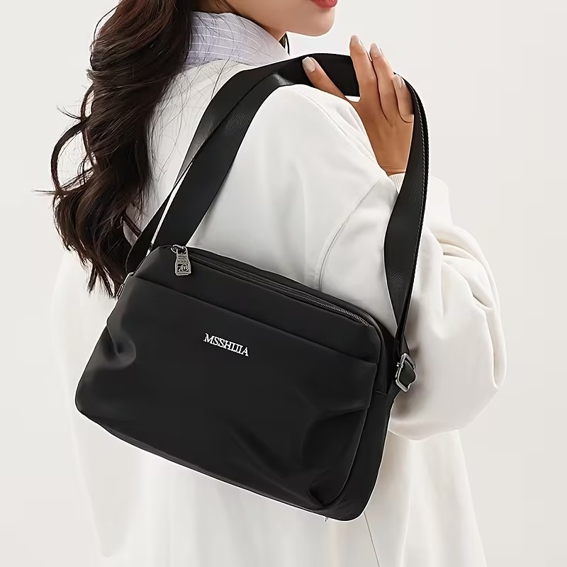 Stylish Solid Color Women’s Shoulder Bag – Large Capacity Multi-Pocket Crossbody with Painted Wide Strap for Daily Use