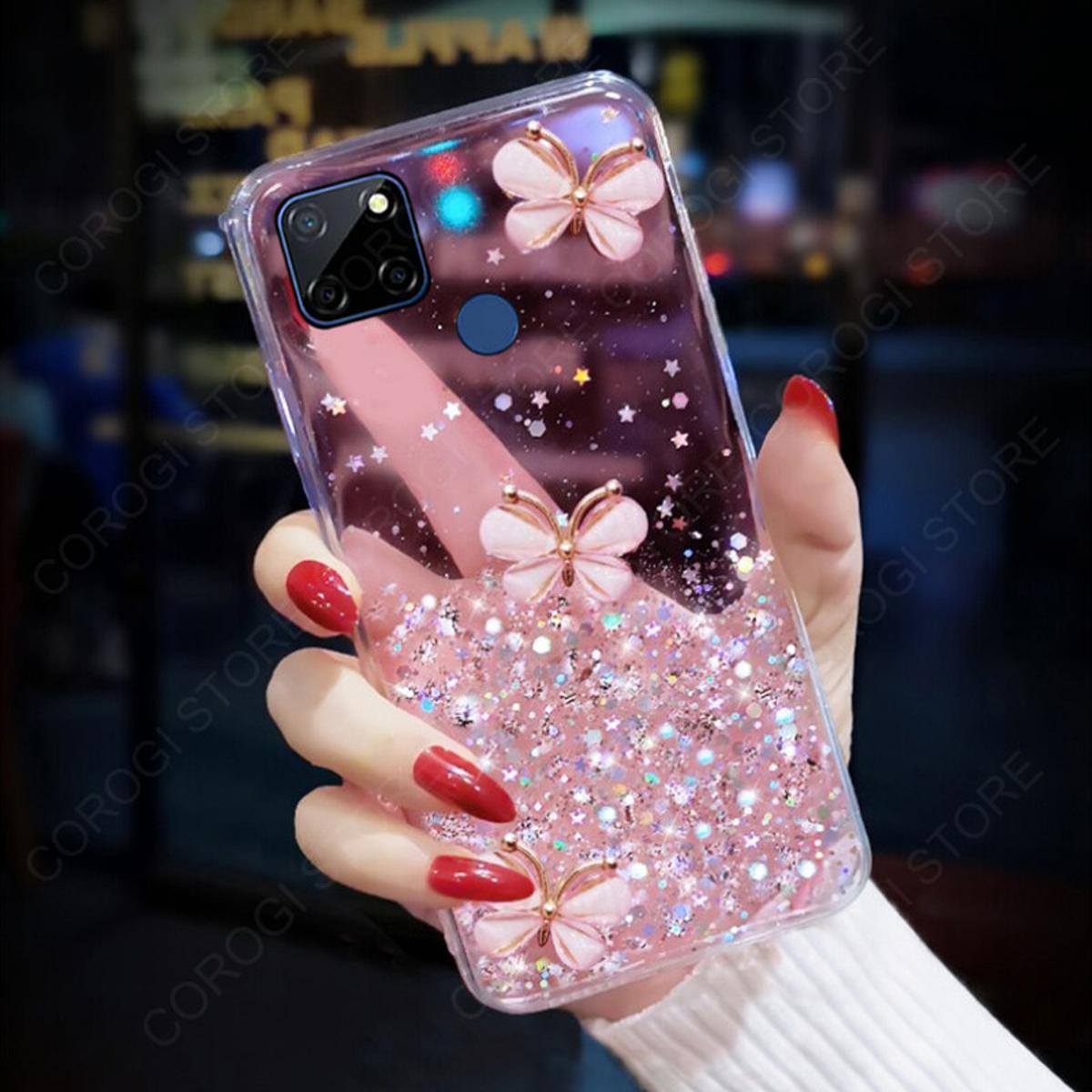 JIUNINE Cover Realme C21Y / Realme C25Y, Custodia Libro in Pelle Portafoglio Case Flip Antiurto con Disegni di Farfalla [Porta Carte] [ Magnetica] [Interno TPU] per Realme C21Y / C25Y, Nero