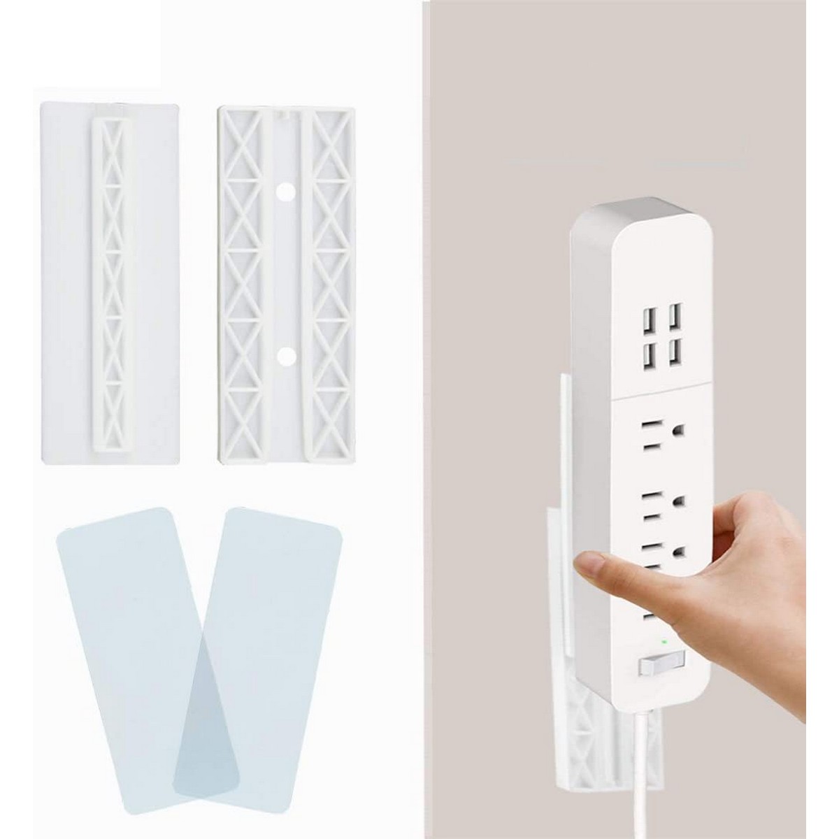 Self Adhesive Power Strip Holder, Surge Protector Wall Mount, Cable Management System for Computer Desk, Organize TV Wall, Kitchen, Entertainment System Home or Office Organization