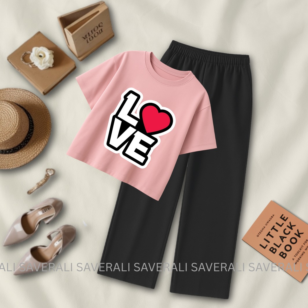 Soft and Comfortable Crop Top T-shirt with Flapper Trouser Combo for Women and Girls
