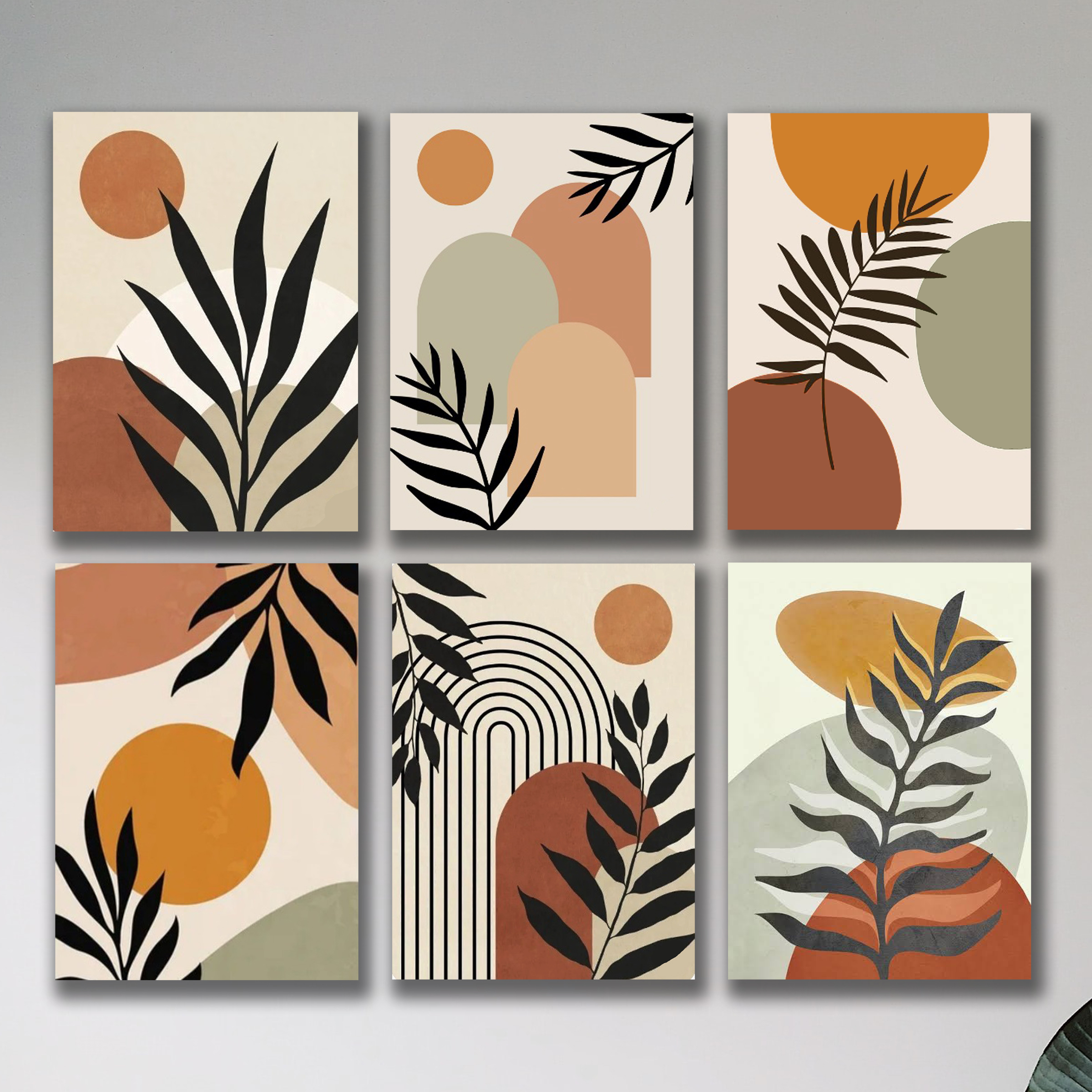 set of 6 abstract art wooden sticky phototile frames for wall decoration