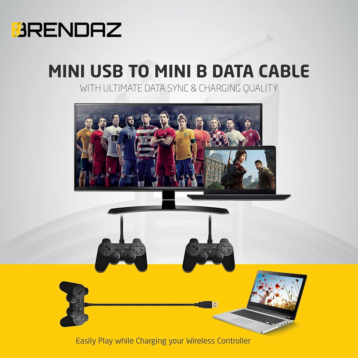 BRENDAZ Mini USB Cable, 3 Metre) Type A Male to Mini B USB Data Charging Cord Compatible with Camera,  DashCam,, HERO, Garmin GPS, PS3 Controller, etc