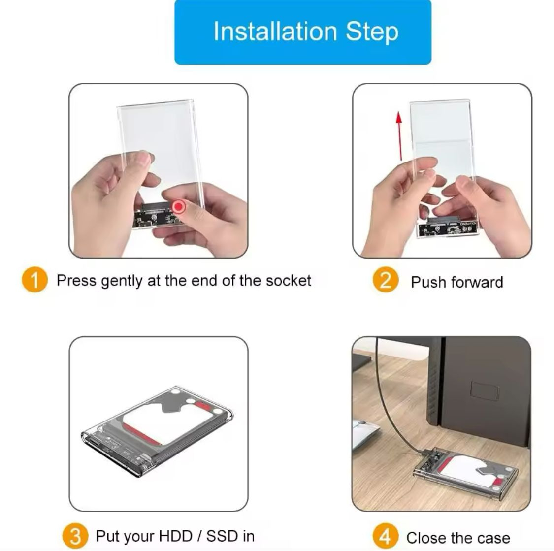 3.0 Fast USB Portable HDD SSD 2.5" Hardrive External Case Hard Drive Case 5Gbps High Speed Fast Data Transfer
