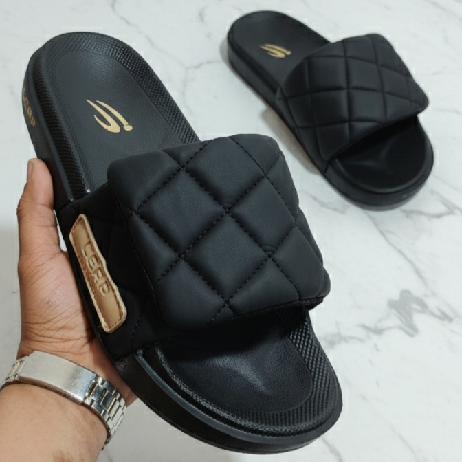 Men’s Premium Slide Sandals  Stylish Textured Strap Design  Soft Comfort Upper  Anti-Slip Durable Sole  Thick Cushion Base  Modern Casual Wear  Imported Quality Finish  Men House slippers  Men flipflops