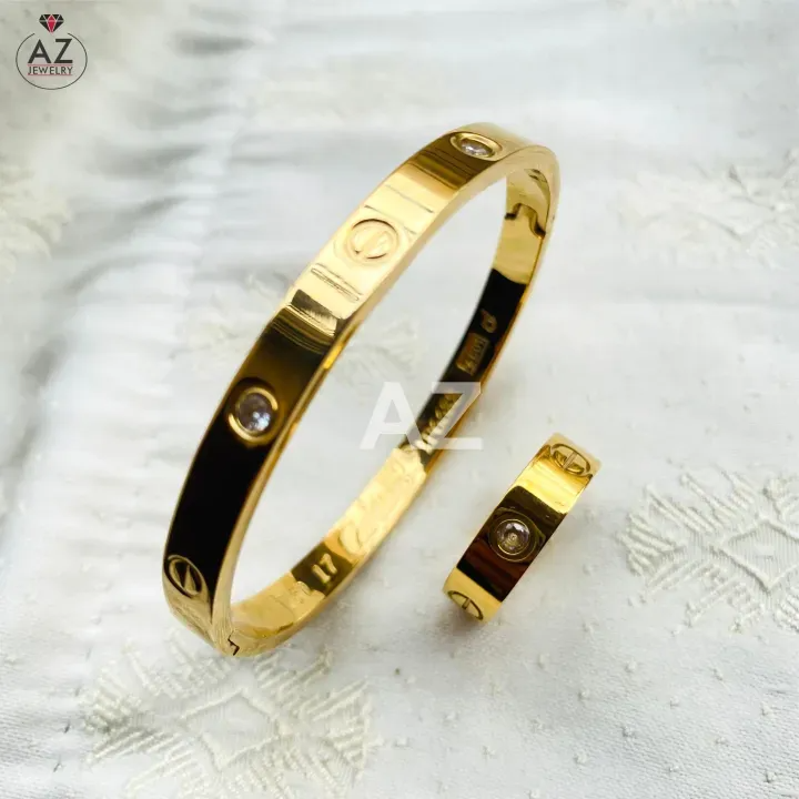Lensify  Stainless Steel Bracelet for Girls | Women Fashion Jewelry Sets of Bracelet & Ring Set | All Time Best Selling 18K Gold Plated Jewelry Set