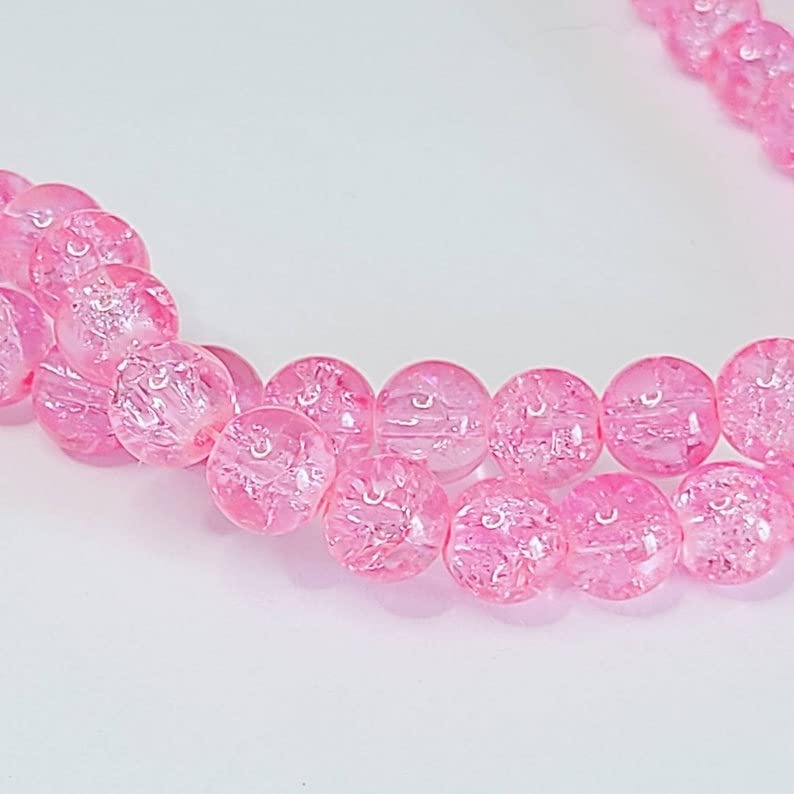 50/100PCS 8mm Crack Glass Beads for Jewelry Making – Cracked Round Loose Beads, 100+ Beads Per Strand, DIY Bracelet, Necklace & Earring Craft