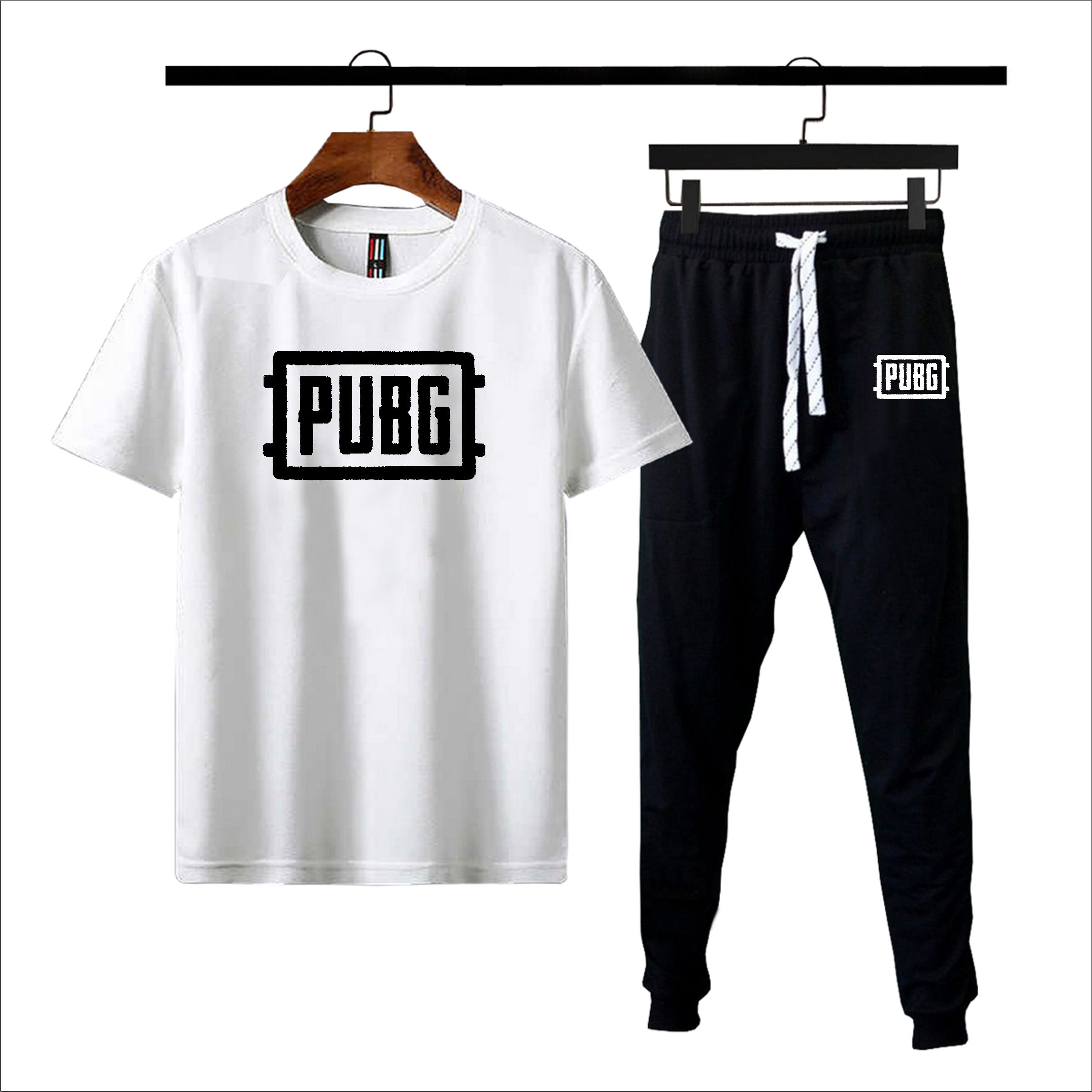 Black pubg 2 pc Tshirt+trouser gymwear summer tracksuit for men & boys