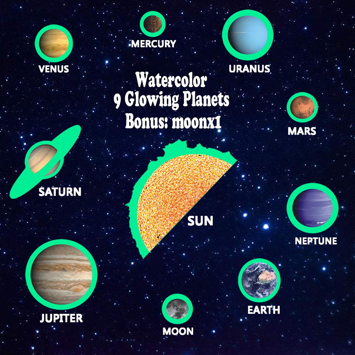 3d Sticker Glow In The Dark Solar System Wall 9planets Mars